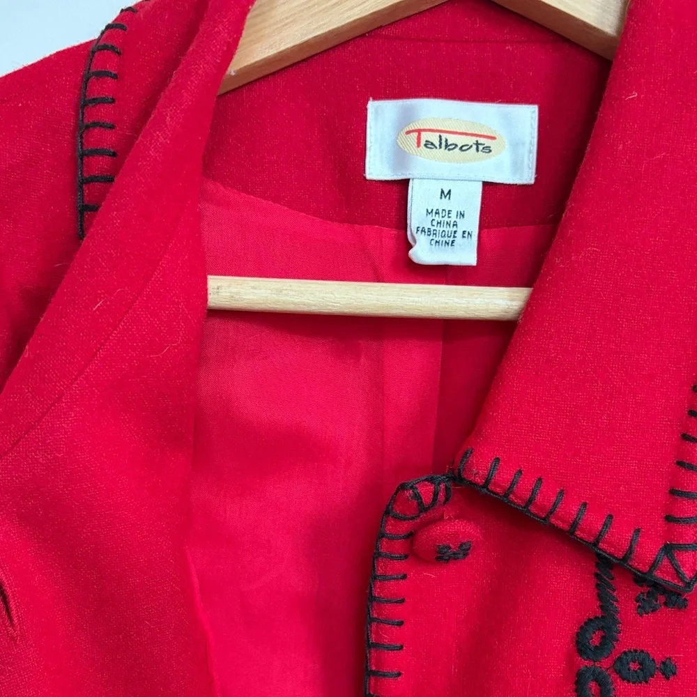 Talbots Red‎ Embroidered Folk Vest Wool